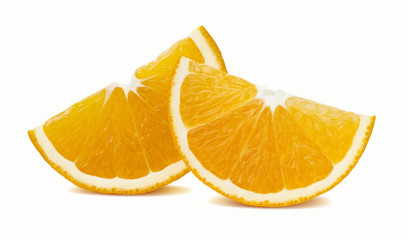 Orange quarter slices horizontal isolated on white background