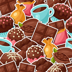 Chocolate seamless pattern with various tasty sweets and candies