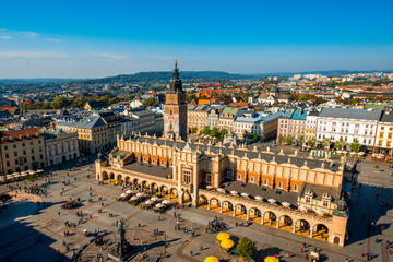 Aerial view on the main market square in Krakow  - obrazy, fototapety, plakaty