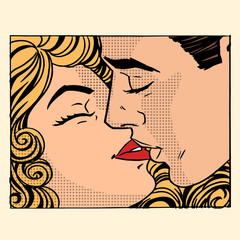 Retro kiss man and woman love couple