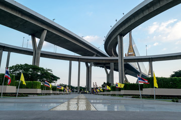 Under the elevated sky.
