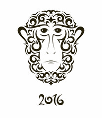 Greeting card with monkey - symbol of the New Year 2016.