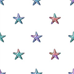 Exotic  starfishes colorful seamless pattern. 