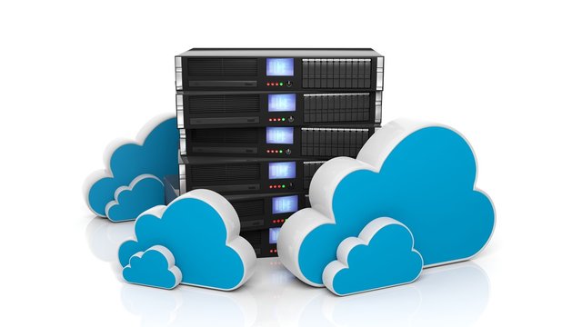Server rack and cloud icons isolated on white background.