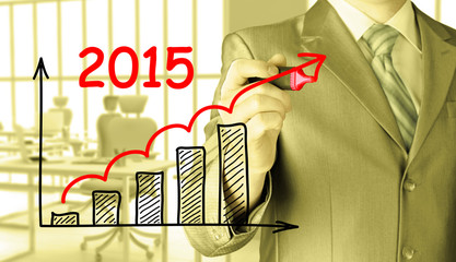 business man drawing growth graph for year 2015