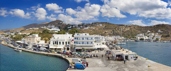 Fototapeta na wymiar Chora - The harbor in Chora town on the Ios island in the Aegean