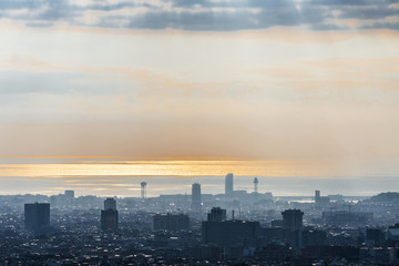 Fototapeta premium Panoramic views of Barcelona at sunrise