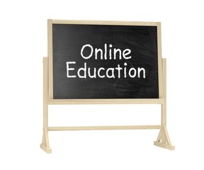 Fototapeta premium Online education concept. Blackboard, chalkboard isolated on white