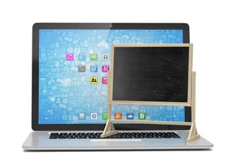 Laptop with chalkboard, online education concept