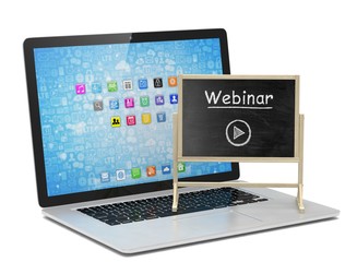Laptop with chalkboard, webinar, online education concept