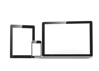 laptop, tablet, phone, on white