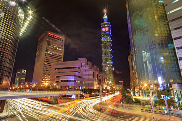 Fototapeta na wymiar City day and night, urban scenery with modern skyscrapers in Tai