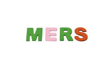 multi colors alphabets M E R S on white background;
