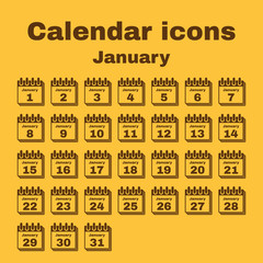 The calendar icon. January symbol. Flat