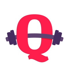 Q letter with barbell.