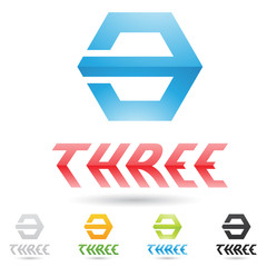 colorful and abstract icons for number 3, set 7