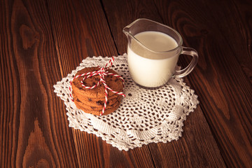 cookies and milk, tree, Christmas  concept, wooden background