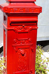 classic red postal mailbox