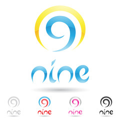 colorful and abstract icons for number 9, set 2