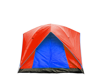 Isolated blue and red dome tent