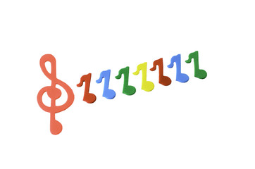 multi color music note sheet key on white background