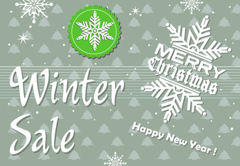 Abstract colorful background with snow flake decorations and the text winter sale written with white letters