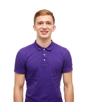 Smiling Young Man In Purple Polo T-shirt