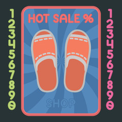 Slippers shoes flat design icon. Vector hot sale label.