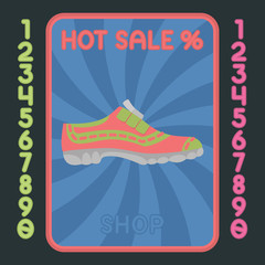 Sport shoe flat design icon. Vector hot sale label.