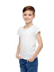 happy boy in white t-shirt and jeans