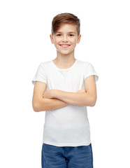 happy boy in white t-shirt and jeans