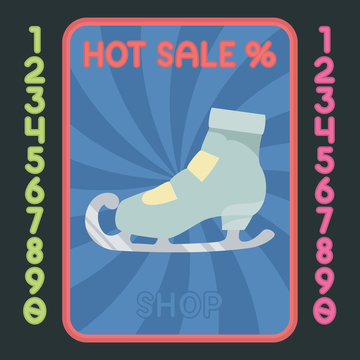 Figure-skating boot flat design icon. Vector hot sale label.