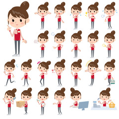 Convenience store red uniforms women