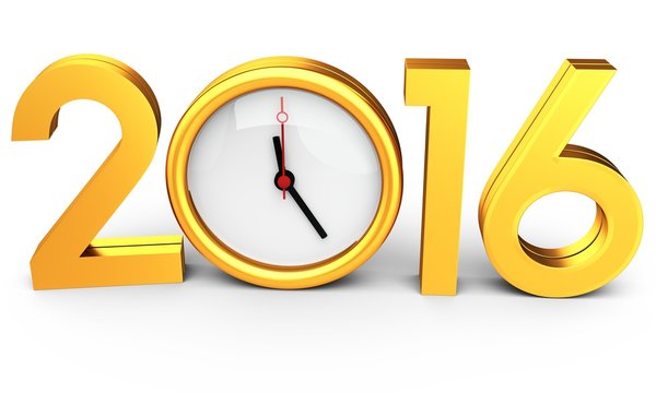 3d happy new year 2016 with clock