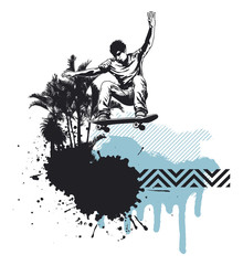 skater jumping with grunge summer background © locotearts