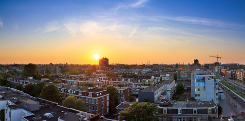 Amsterdam cityscape sunset skyline