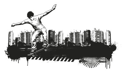 skater with grunge city background © locotearts