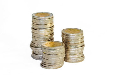 Three piles of two-euro coins