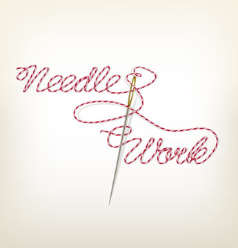 Sewing needle with red thread Needle Work. Vector illustration