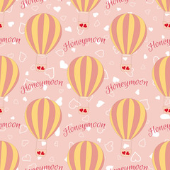 Vector wedding balloon with red hearts seamless pattern. 