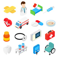 Medical isometric 3d symbols collection