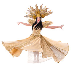 Fototapeta premium carnival dancer woman dancing against isolated white