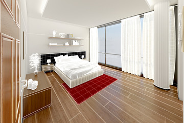 3D Interior rendering of a modern bedroom