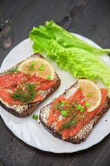 Sandwich with salmon for breakfast