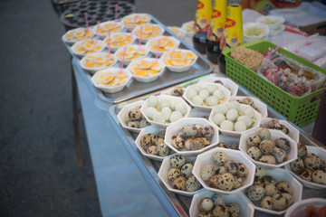 fried quails eggs shop, fair on urban of  Thailand such as Loy K