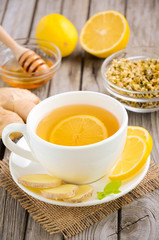 Chamomile tea with lemon, ginger and honey