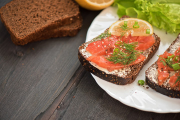 Sandwich with salmon for breakfast