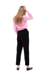 Back view of shocked woman.