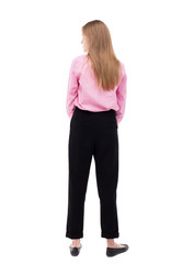 Fototapeta premium back view of standing young beautiful woman.