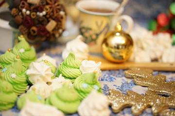 Christmas sweet deserts with tea